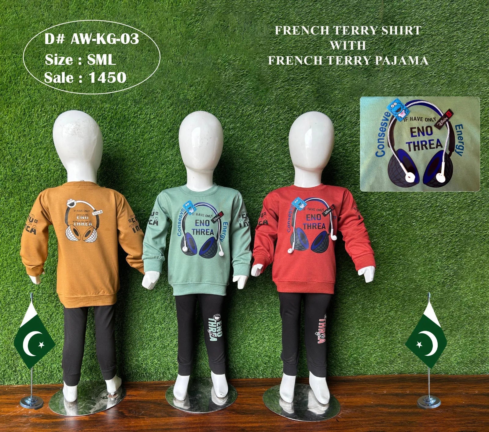Kids French Terry Outfit Set | Printed Sweatshirt & Pajama (Sizes 14–18) - Awami traders international