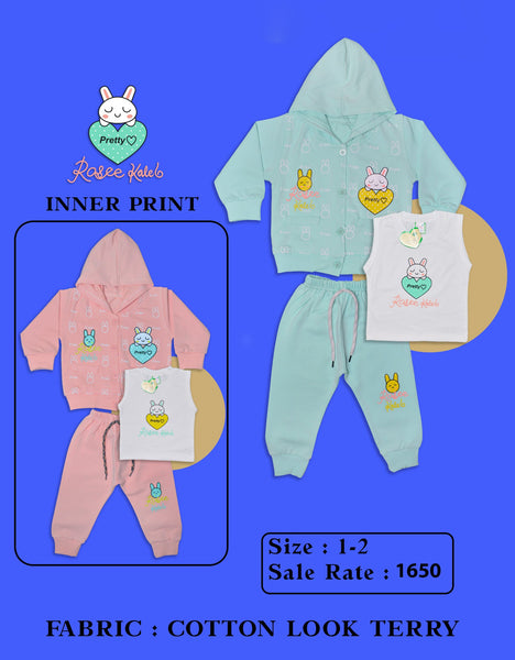 Baby Boy & Girl 2-Piece Hoodie Outfit Set | Cotton Look Terry Tracksuit with Printed Inner T-Shirt (Ages 1–2 Years)