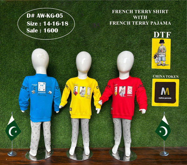 Kids French Terry Outfit Set | Printed Sweatshirt & Pajama (Sizes 14–18)