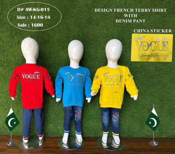 Kids French Terry Outfit Set | VOGUE Printed Sweatshirt & Denim Pant (Sizes 14–18)