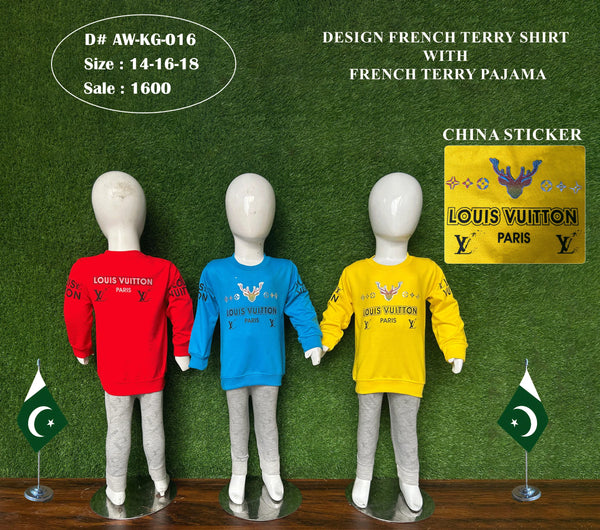 Kids French Terry Outfit Set | Branded Printed Sweatshirt & Pajama (Sizes 14–18)