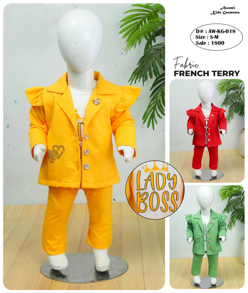 Baby Girl French Terry Suit Set | “Lady Boss” Blazer & Pant (1–4 Years)