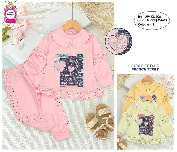 Baby Girl French Terry Outfit Set | “Cool Day” Printed Top & Pajama (Sizes 18–28)
