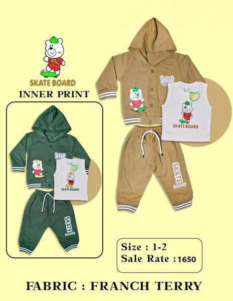 Baby Boy Skateboard Hoodie Tracksuit Set | Printed T-Shirt & French Terry Pants (1–2 Yrs)