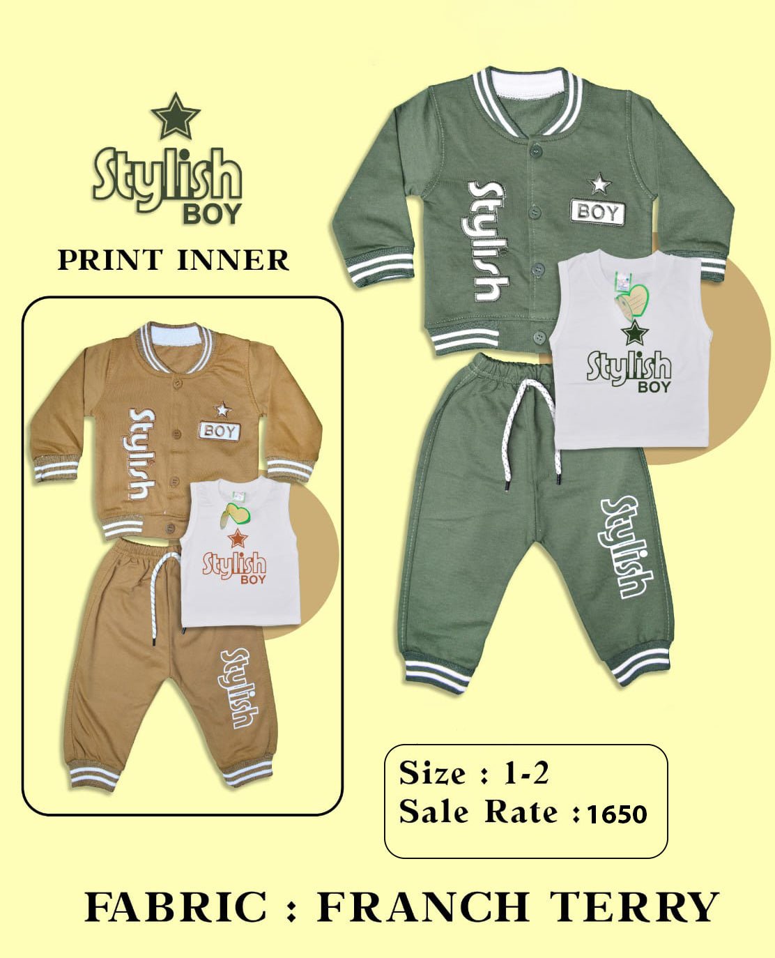 Baby Boy 2 - Piece Outfit Set | EMB Lycra Jumper Jacket with Printed Inner T-Shirt & Lycra Denim Joggers (Ages 1–2 Years)