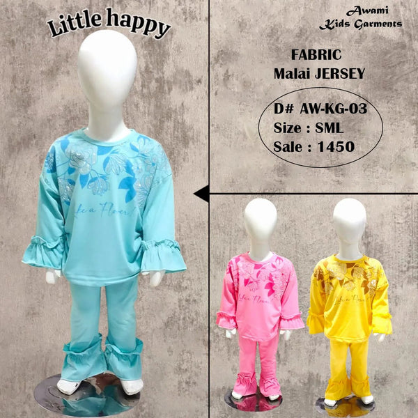 Baby Girl Malai Jersey Outfit Set | Ruffle Sleeve Printed Top & Pants (1–4 Years)