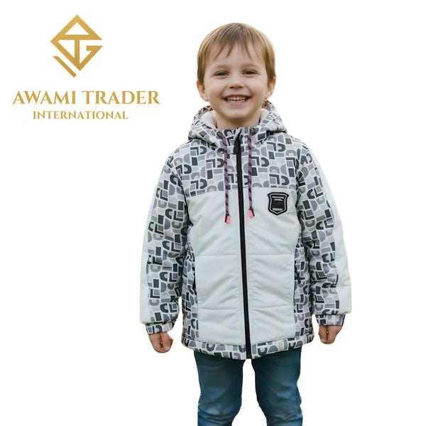 Boys’ White & Gray Printed Winter Hoodie Jacket – Soft Micro Fabric, Warm Fleece Lining | Trendy Hoodies in Pakistan (Sizes 20 & 22) second image