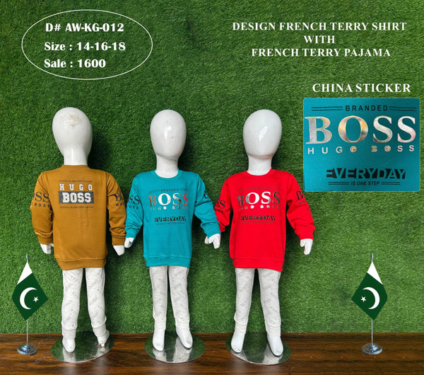 Kids French Terry Outfit Set | Branded Boss Printed Sweatshirt & Pajama (Sizes 14–18)
