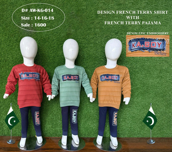 Kids French Terry Outfit Set | KA.BOY Embroidered Sweatshirt & Pajama (Sizes 14–18)