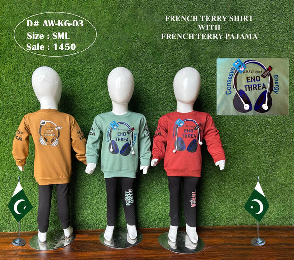 Kids French Terry Outfit Set | Printed Sweatshirt & Pajama (Sizes 14–18