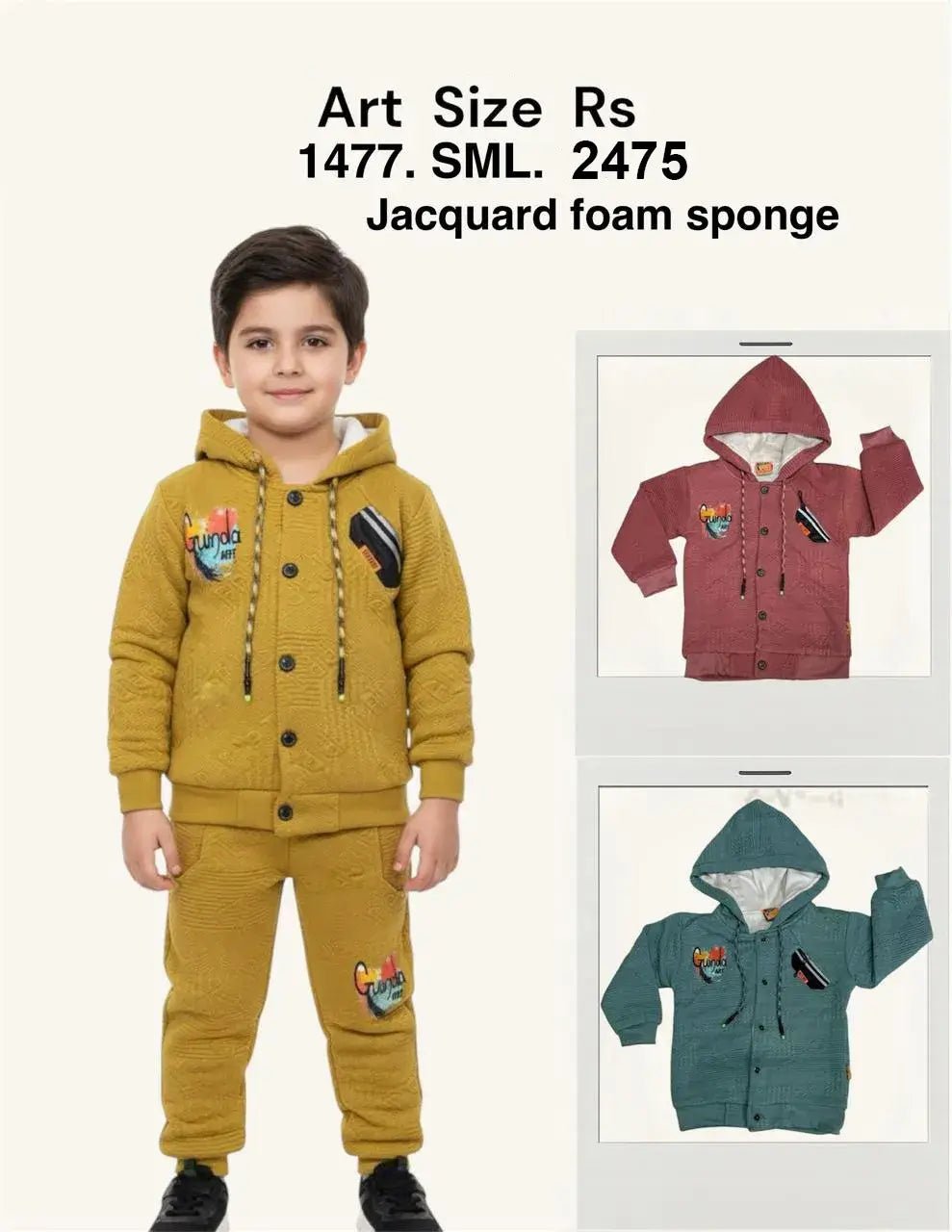 Kids Winter Outfit | Jacquard Foam Hoodie & Trouser Set - Awami traders international