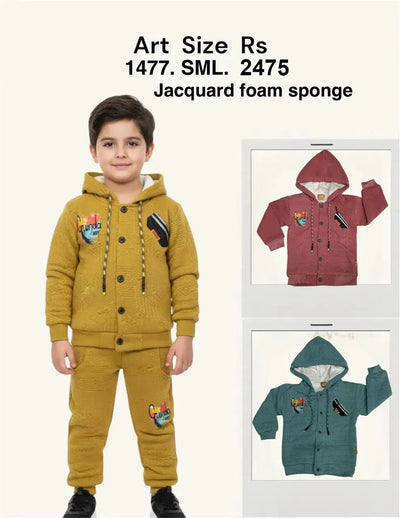 Kids Winter Outfit | Jacquard Foam Hoodie & Trouser Set - Awami traders international
