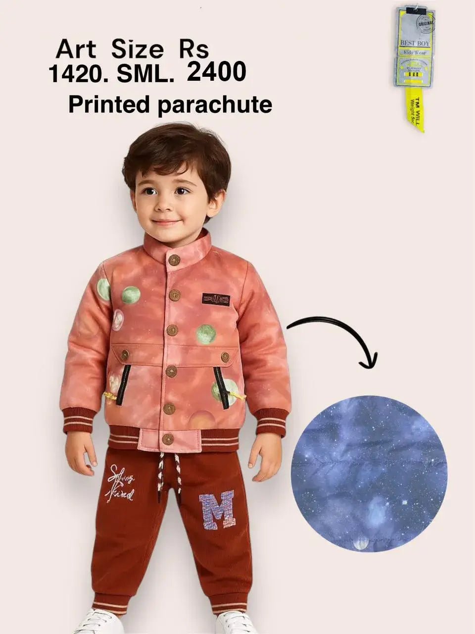 Kids Winter Outfit | Printed Parachute Jacket & Trouser Set - Awami traders international