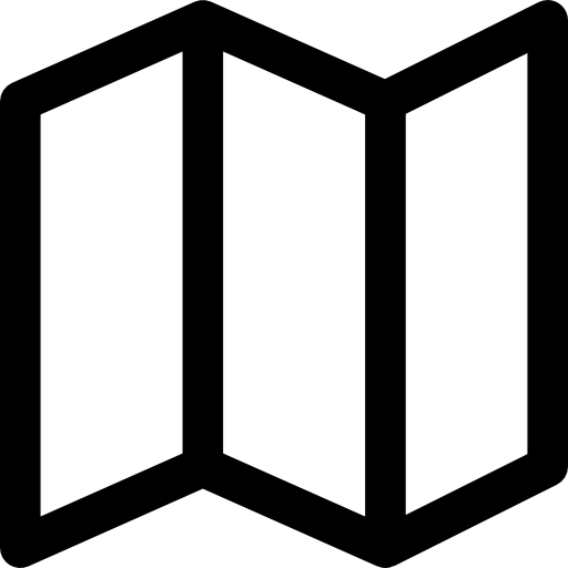 Black icon of a folded map on a white background